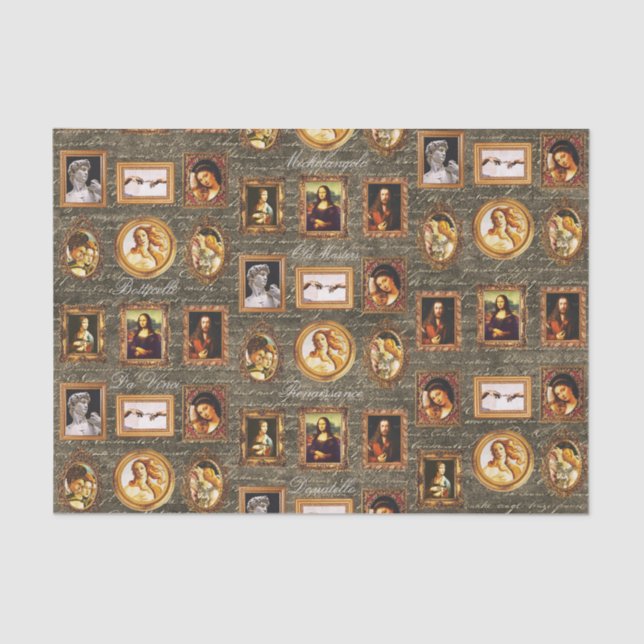 Renaissance Art Gerahmte antike Script Decoupage Seidenpapier (Vorderseite)