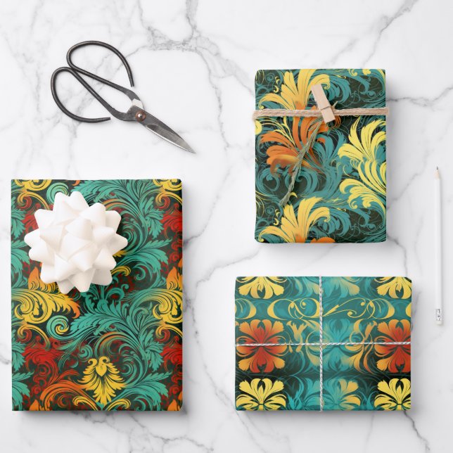 Renaissance Art Nouveau Gradient Wallpaper Design Geschenkpapier Set (Vorderseite)
