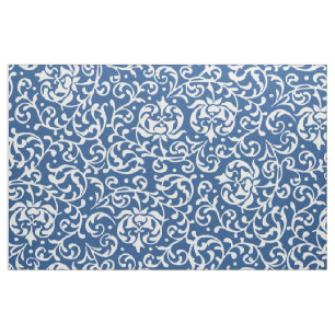 Renaissance-blauer und weißer Blumendamast Stoff