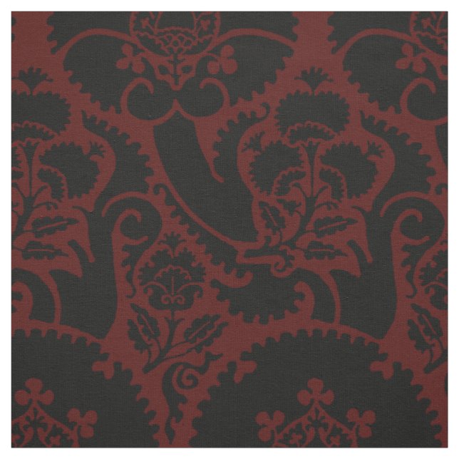 Renaissance-Blumen - Schwarz auf Dunkelrot Stoff (Muster)