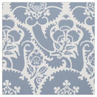 Renaissance-Blumenmuster - Hellblau auf Weiß Stoff