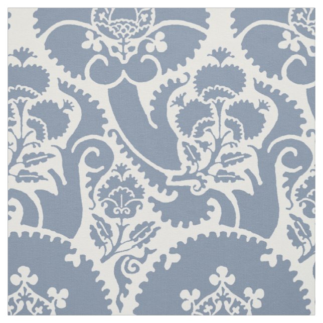 Renaissance-Blumenmuster - Hellblau auf Weiß Stoff (Muster)