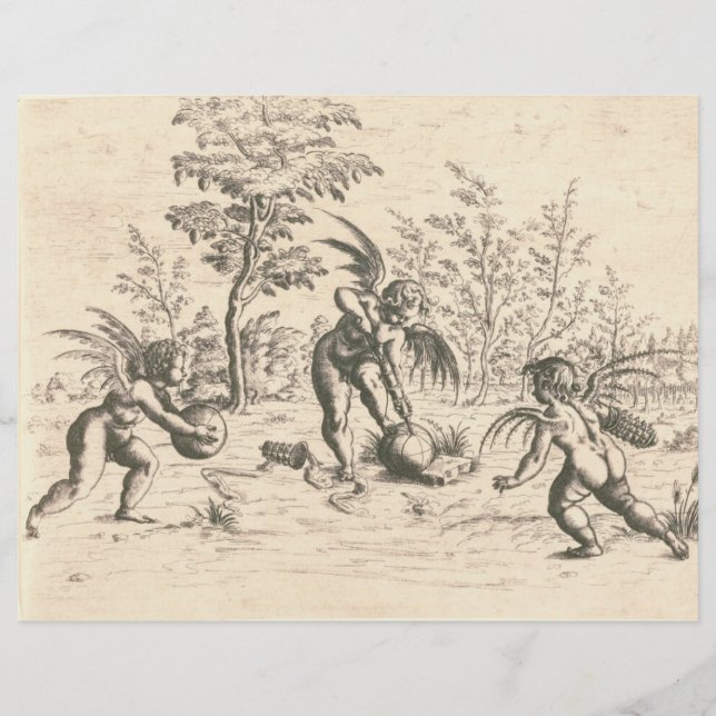 Renaissance Cherub Vintag 1600 Scrapbook Paper (Vorderseite)