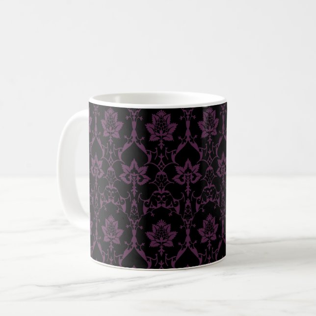 Renaissance Damaskus in Schwarz und Eggplant Kaffeetasse (Vorderseite Links)