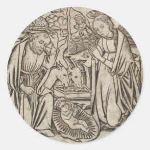 RENAISSANCE-DRUCK DER NATIVITÄTSKARTE RUNDER AUFKLEBER