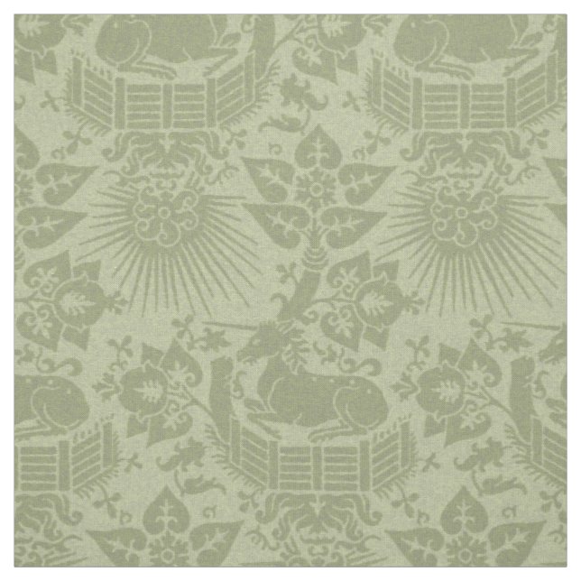 Renaissance-Einhorngarten, Frühjahrsgrün Stoff (Muster)