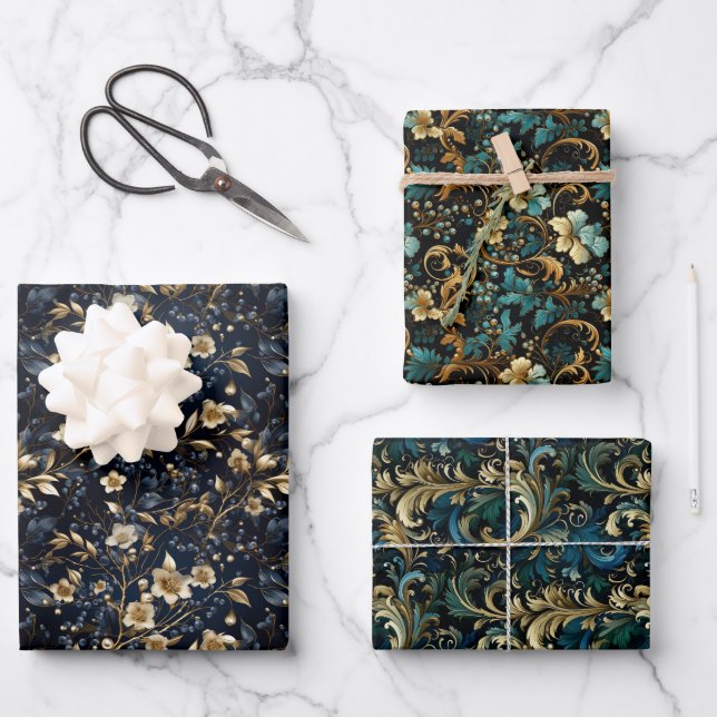 Renaissance Elegance: Vintages Muster Geschenkpapier Set (Vorderseite)