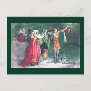 Renaissance-Feiernde auf Vintage-Weihnachts-Spazie Feiertagspostkarte