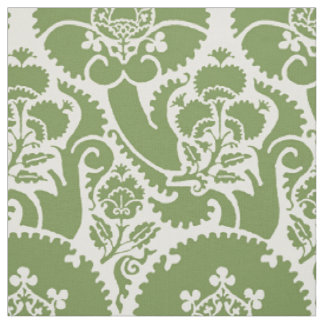 Renaissance Floral - Grün auf Weiß Stoff