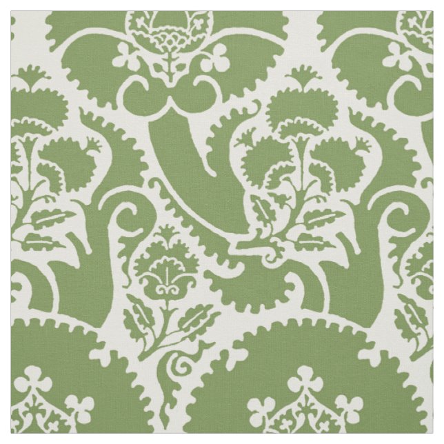 Renaissance Floral - Grün auf Weiß Stoff (Muster)