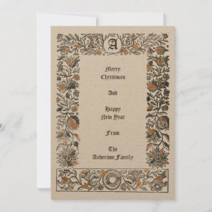 Renaissance Floral Pomegranate Woodblock Weihnacht Feiertagskarte