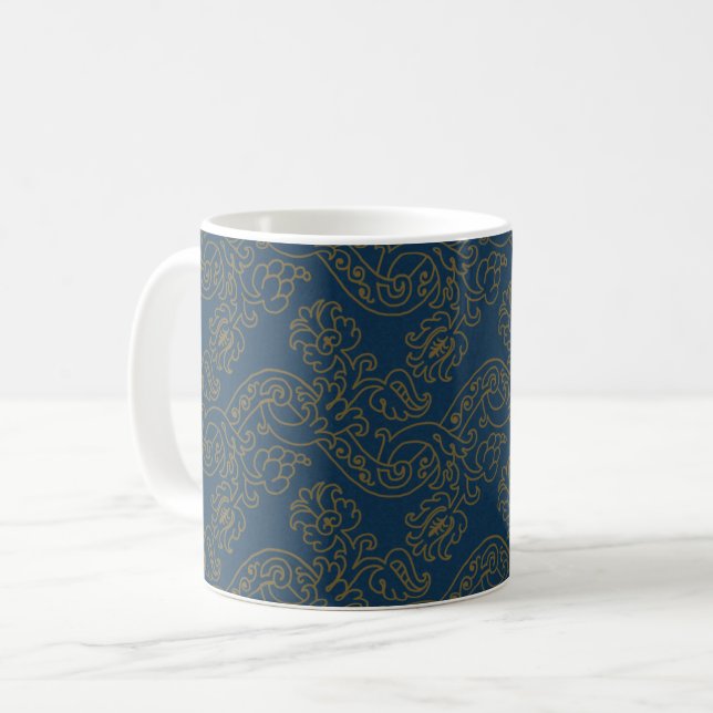 Renaissance Floral Vines - Navy Blue Coffee Tasse (Vorderseite Links)