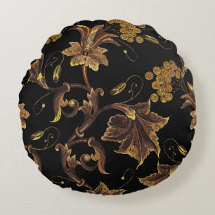 Renaissance Golden Floral Stickerei Muster Rundes Kissen