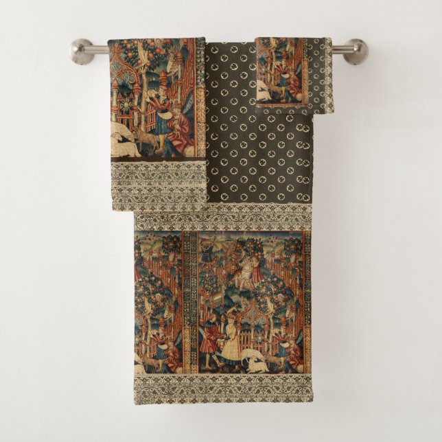 Renaissance Griechischer Lace Brown Red Beige Badhandtuch Set (Insitu)