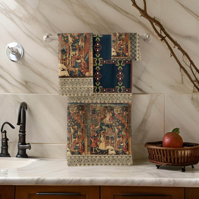 Renaissance Griechisches Spitzen Black Gold Beige  Badhandtuch Set (Von Creator hochgeladen)