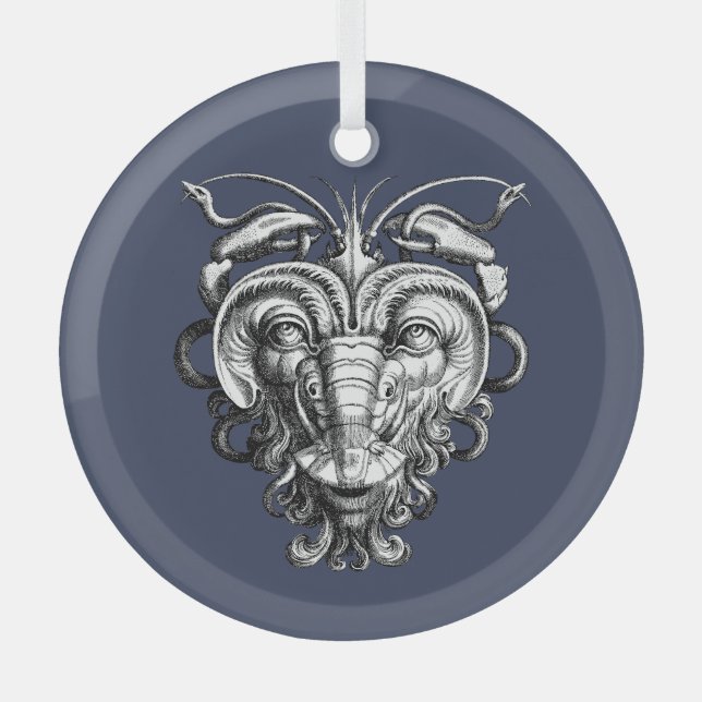Renaissance Grotesque Gargoyle Face Lobster Man Ornament Aus Glas (Vorderseite)