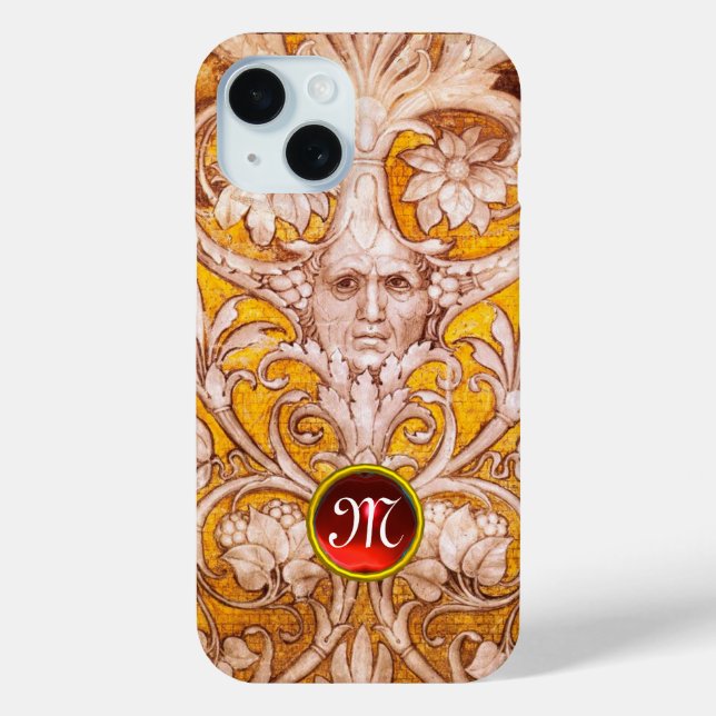 RENAISSANCE GROTESQUE GESICHT , GOLDBLUMENMONOGRAM Case-Mate iPhone HÜLLE (Rückseite)
