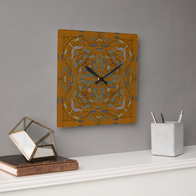 Renaissance-Herbstfliese Quadratische Wanduhr (Büro)