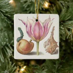 Renaissance-Kalligrafiekunst rosa Tulpe und Birne Keramikornament