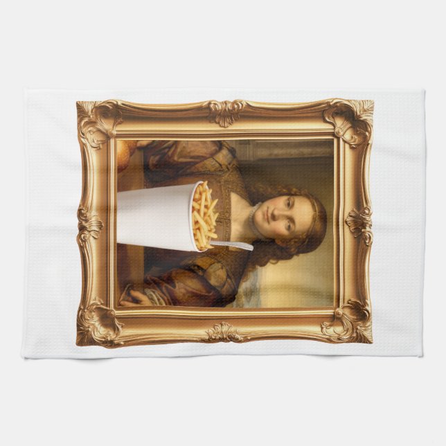 Renaissance-Malerei-Parodie mit riesigem Takeout  Geschirrtuch (Horizontal)