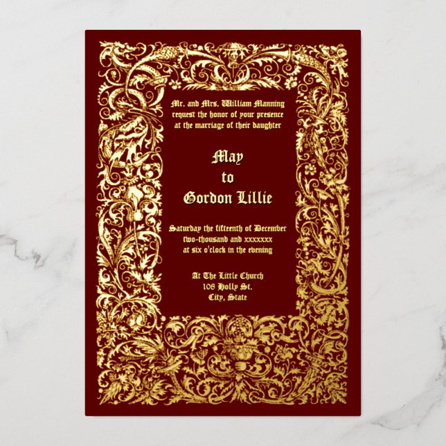 Renaissance-Mittelalterliche Foliage-Hochzeit Folieneinladung (Vorderseite)