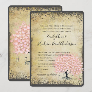 Renaissance Mittelalterliches Rosa Herzblatt Baum Einladung