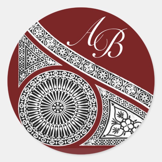 RENAISSANCE MONOGRAMM, rot Runder Aufkleber (Vorderseite)