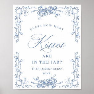 Renaissance-Ornament Blau-blumige Hochzeitsdusche Poster