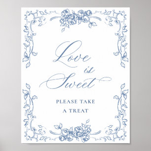 Renaissance-Ornament Blau Staubig Florale Liebe is Poster