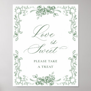 Renaissance-Ornament-Schilfgrün-Blumen-Liebe ist s Poster