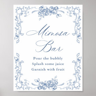 Renaissance-Ornament-Zartes-Blau-Mimosa-Bar-Schild Poster