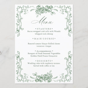 Renaissance-Ornamentale-Sage-Grün-Blumenhochzeit Menükarte