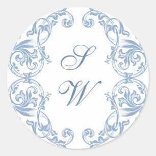 Renaissance-Ornamentaler Blumenstaub Blau Hochzeit Runder Aufkleber