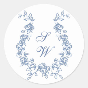 Renaissance-Ornamentaler Blumenstaub Blau Hochzeit Runder Aufkleber