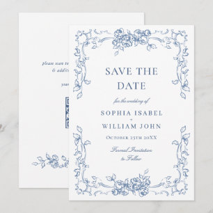 Renaissance Ornamentaler Floraler Staubblauer Hoch Save The Date