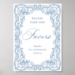 Renaissance Ornate Dusty Blue Hochzeit Favor Poster