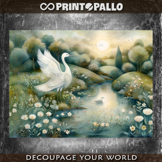 Renaissance painting with swan and lake seidenpapier