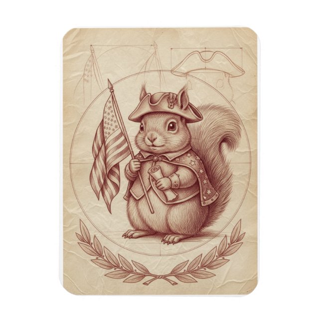 Renaissance Sanguine Patriotic Squirrel Card Magnet (Vertikal)