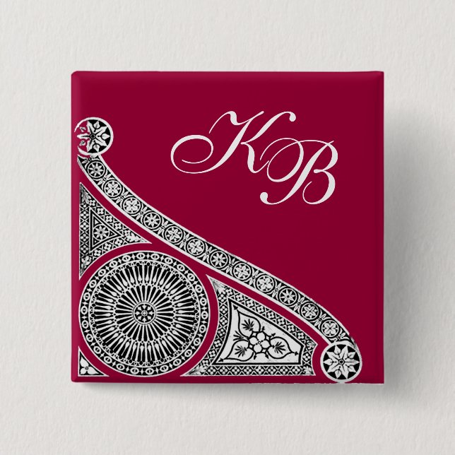 RENAISSANCE Schwarz-weiße Architektur Monogramm Button (Vorderseite)