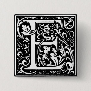 Renaissance-Stil Alphabet Buchstabe E - Anstecknad Button