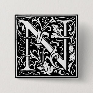 Renaissance-Stil Alphabet Buchstabe N - Anstecknad Button