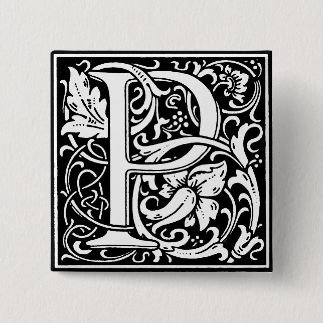 Renaissance-Stil Alphabet Buchstabe P - Stift Button (Vorderseite)