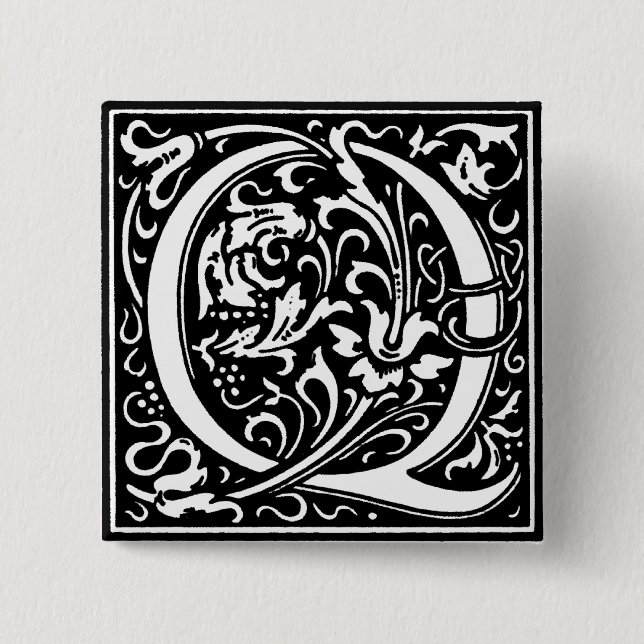 Renaissance-Stil Alphabet Buchstabe Q - Stift Button (Vorderseite)
