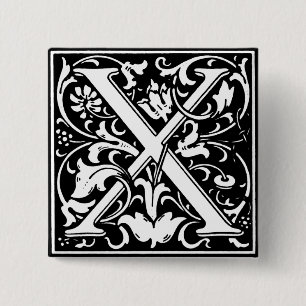 Renaissance-Stil Alphabet Buchstabe X - Anstecknad Button