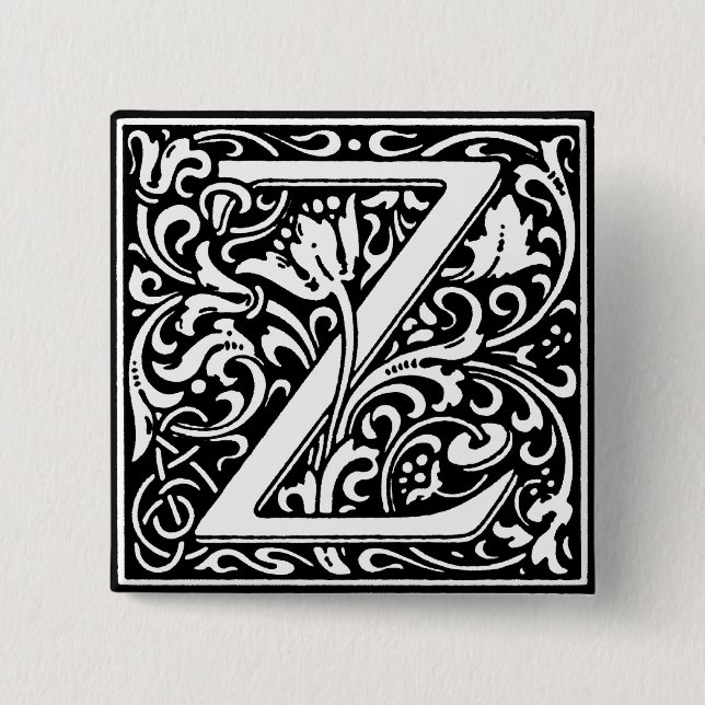 Renaissance-Stil Alphabet Buchstabe Z - Anstecknad Button (Vorderseite)