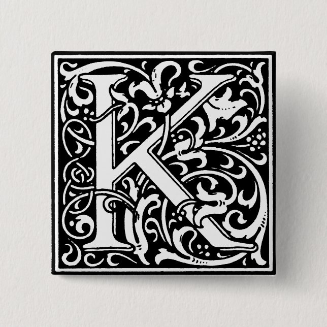 Renaissance Style Alphabet Letter K - Button (Vorderseite)