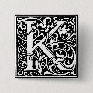 Renaissance Style Alphabet Letter K - Button