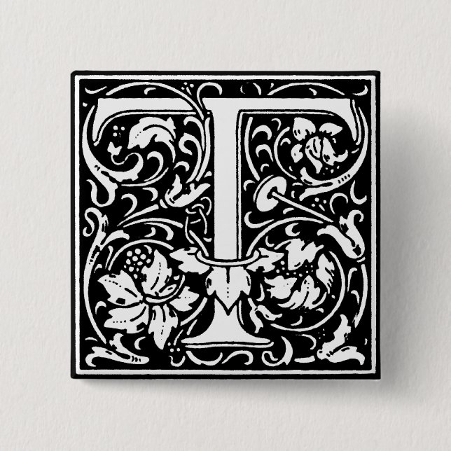 Renaissance Style Alphabet Letter T - Button (Vorderseite)