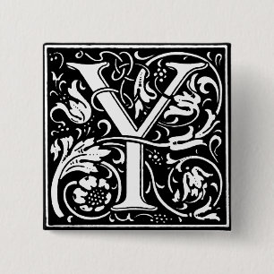 Renaissance Style Alphabet Letter Y - Button