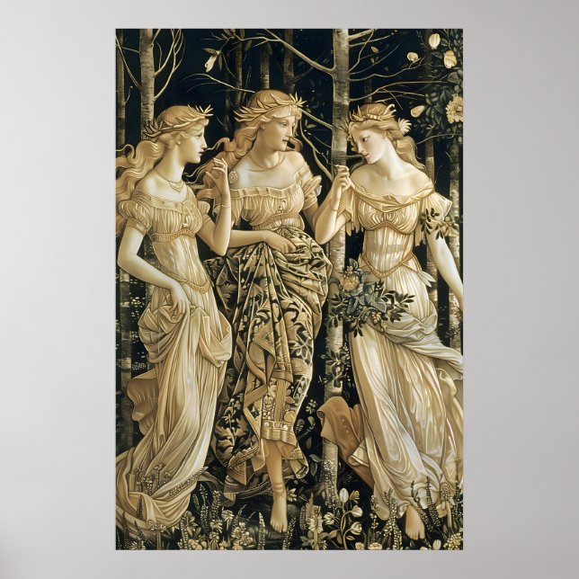 Renaissance Three Graces Art Print Mythical Forest Poster (Vorne)